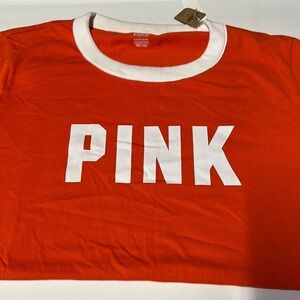 PINK Victoria's Secret Orange White Short Sleeve Tee